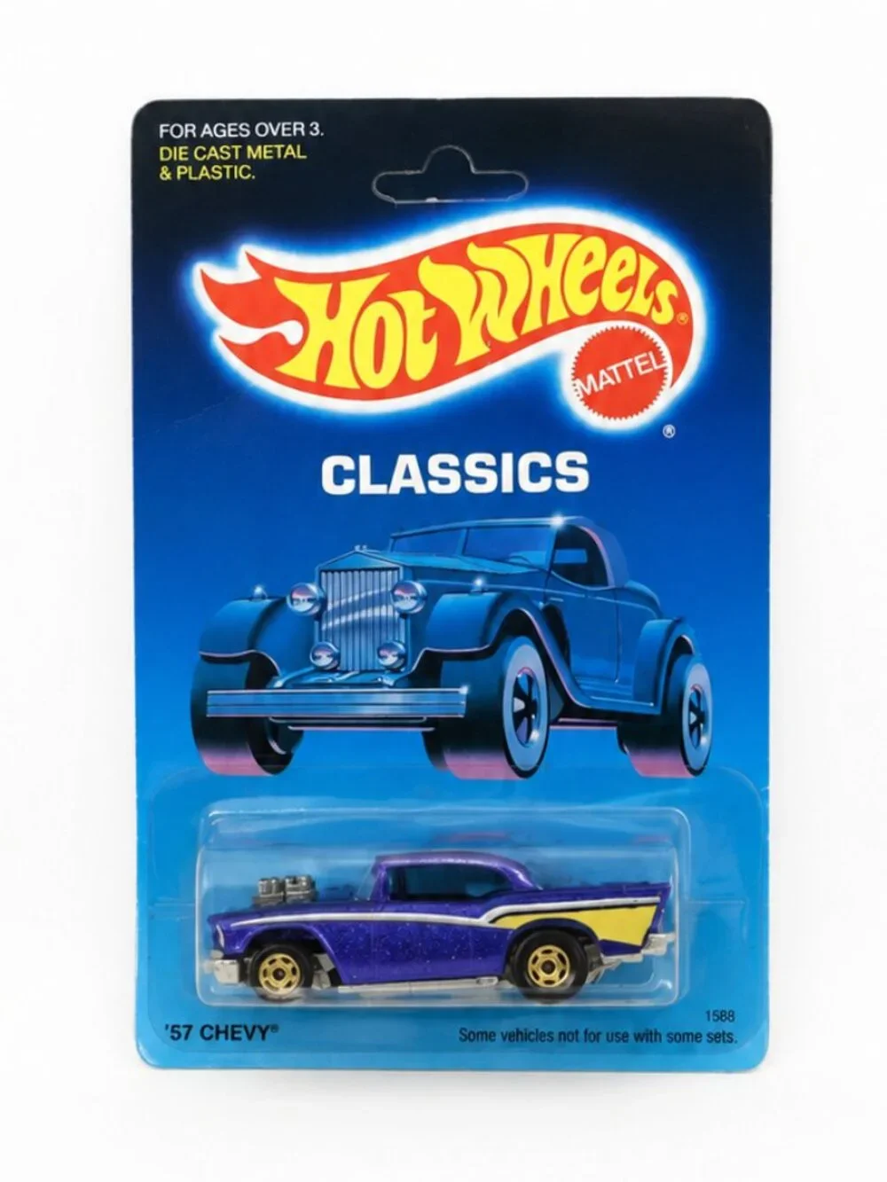 Hot Wheels Classics '57 Chevy #1538 Purple & Yellow Die-Cast Car Sealed on Card